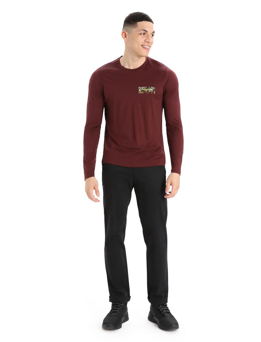 Men's Icebreaker Merino Tech Lite II T-Shirt Summit Tread Long Sleeve Espresso | CA 1711XYUF